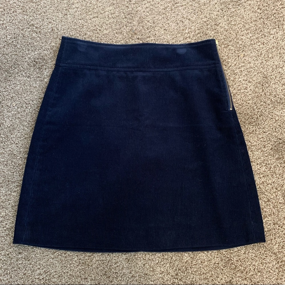 J. Crew Navy Corduroy Skirt w Gold Zip 00